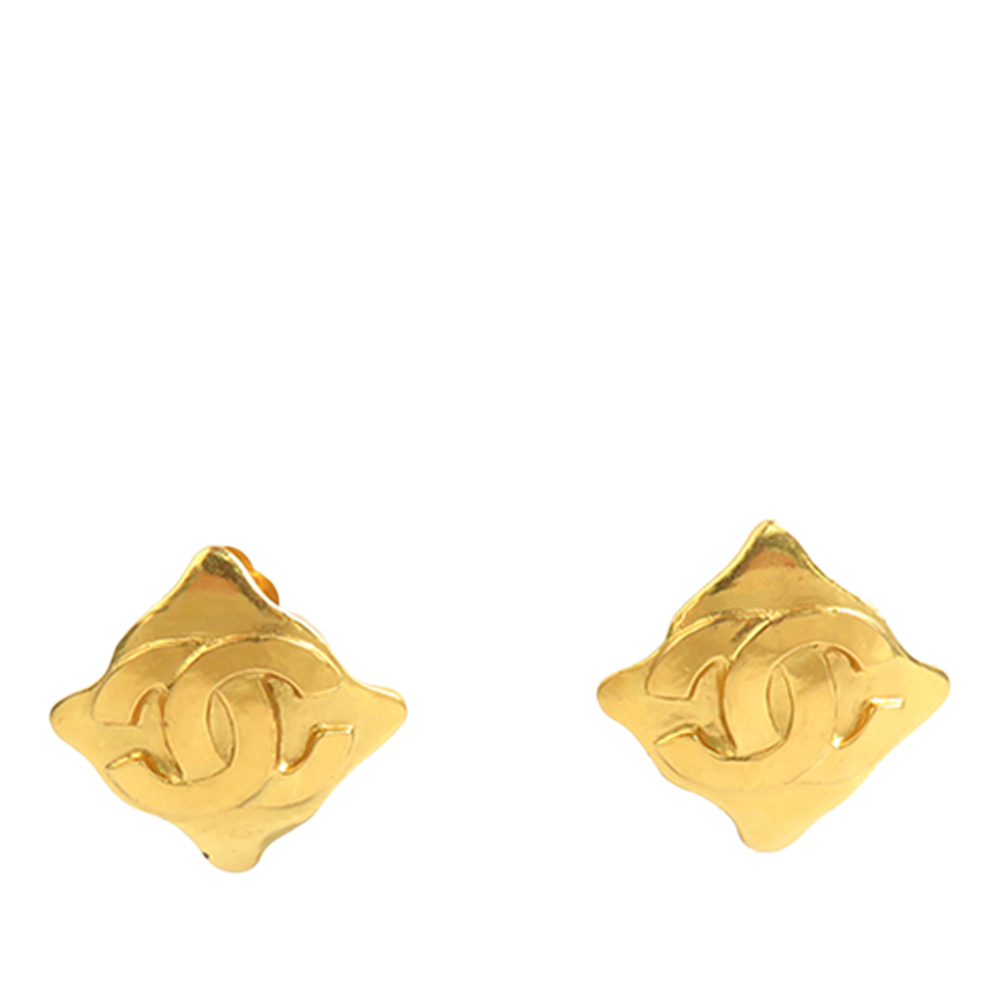 Pre-Loved Chanel CC Gold Plated  Rhombus Clip On Earrings